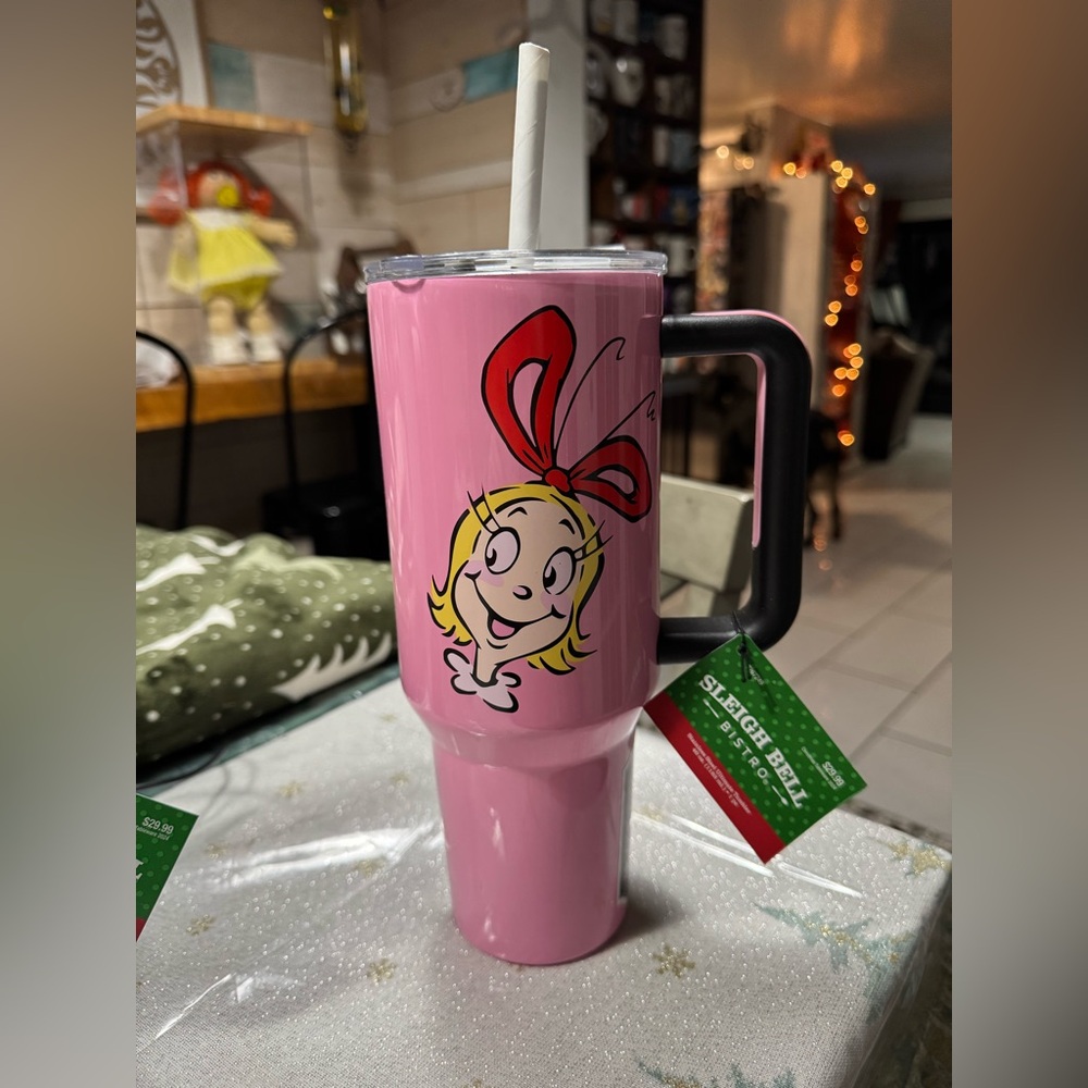 Cindy Lou Who Tumbler NEW 40 oz.Tumbler. Pink, Black, Red & Yellow..